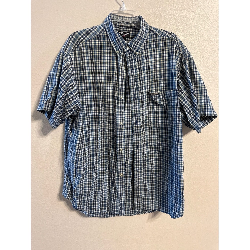 Ralph Lauren Jeans Co. Plaid Button Up Shirt Short Sleeve Casual Mens Medium